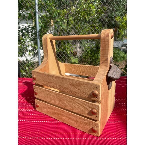 Custom Wood Beverage Caddy W/ Bottle Opener/4-Pack New - Picture 7 of 16